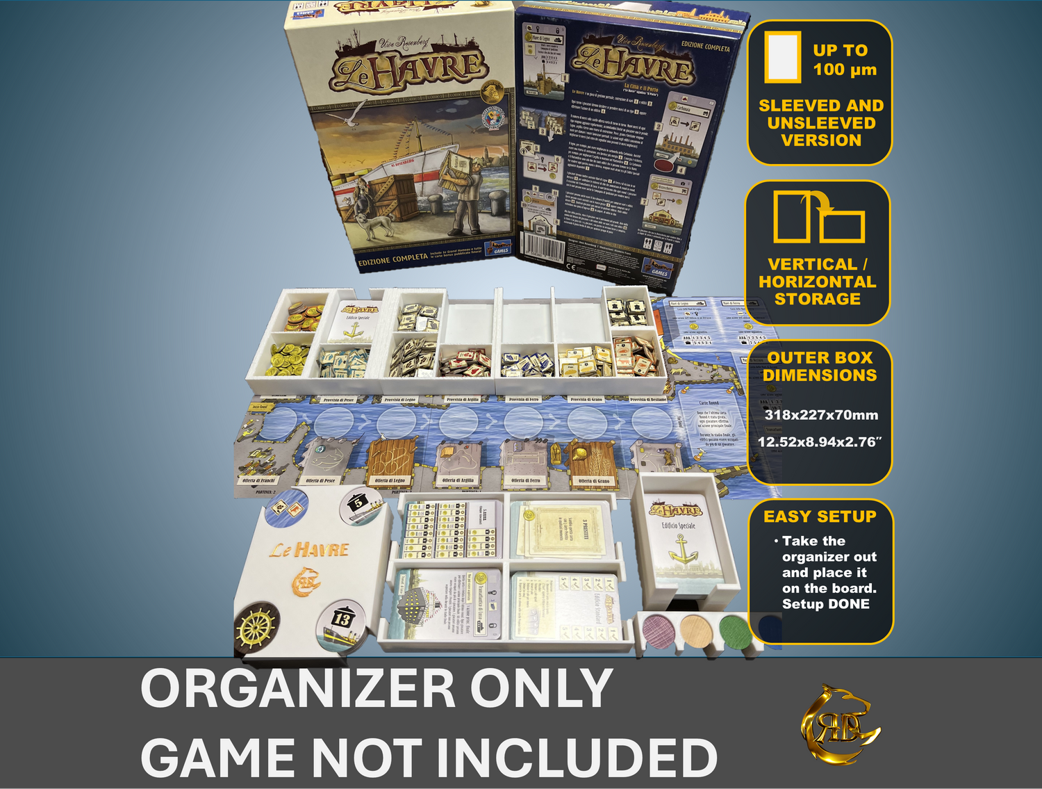 Organizer do gier planszowych Le Havre, rozwiązanie do przechowywania wydrukowane w technologii 3D