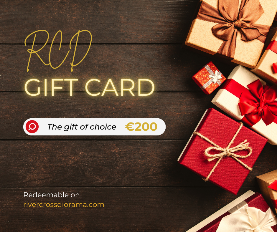 Gift card promotion with wrapped gifts on a wooden background