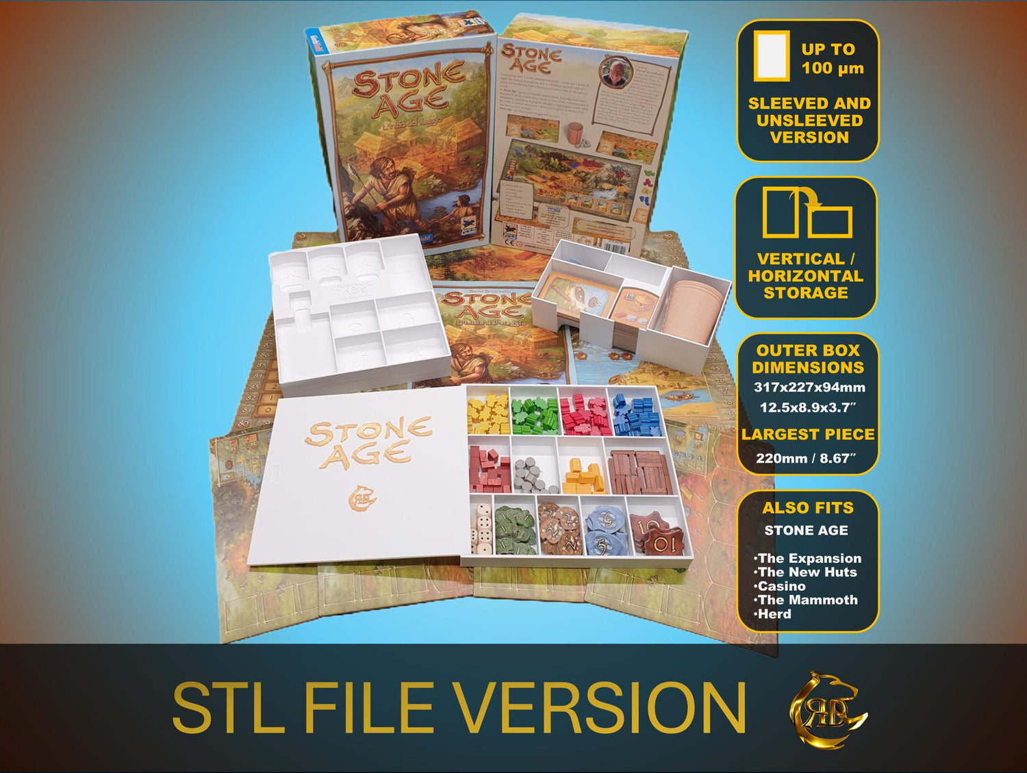 Stone Age + Expansion Board Game Organizer - STL FILE to 3D Print