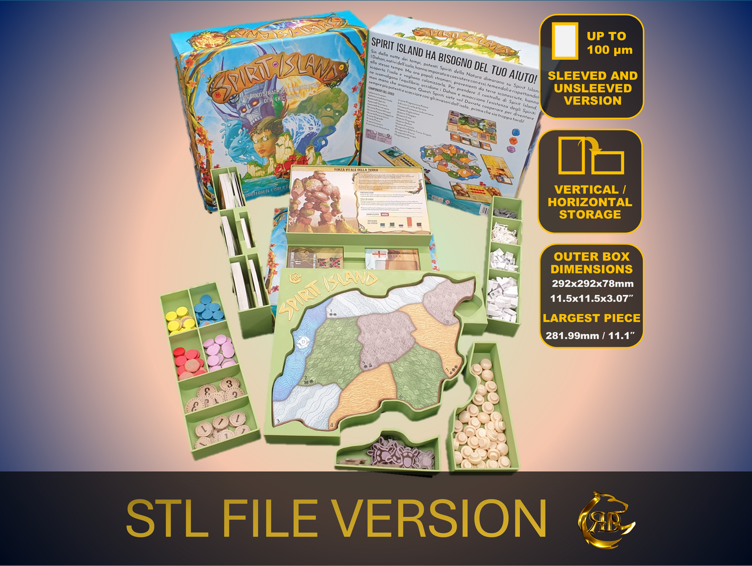 Spirit Island Board Game Organizer, Spirit Island Insert, Premium Storage Solution for Spirit Island games, STL file for 3d printing