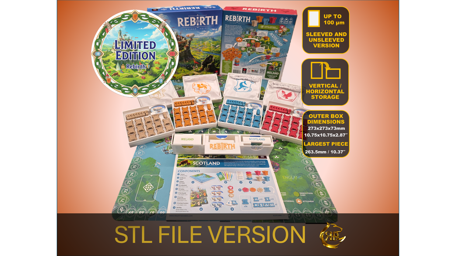Organizzatore di giochi stampato in 3D Rebirth - File STL per stampare in 3D il tuo inserto