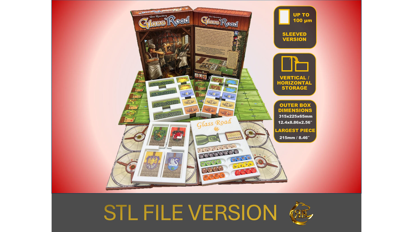 Glass Road Board Game Organizer - Insert - Premium Storage Solution - Sleeved Version - STL file for 3D Printing