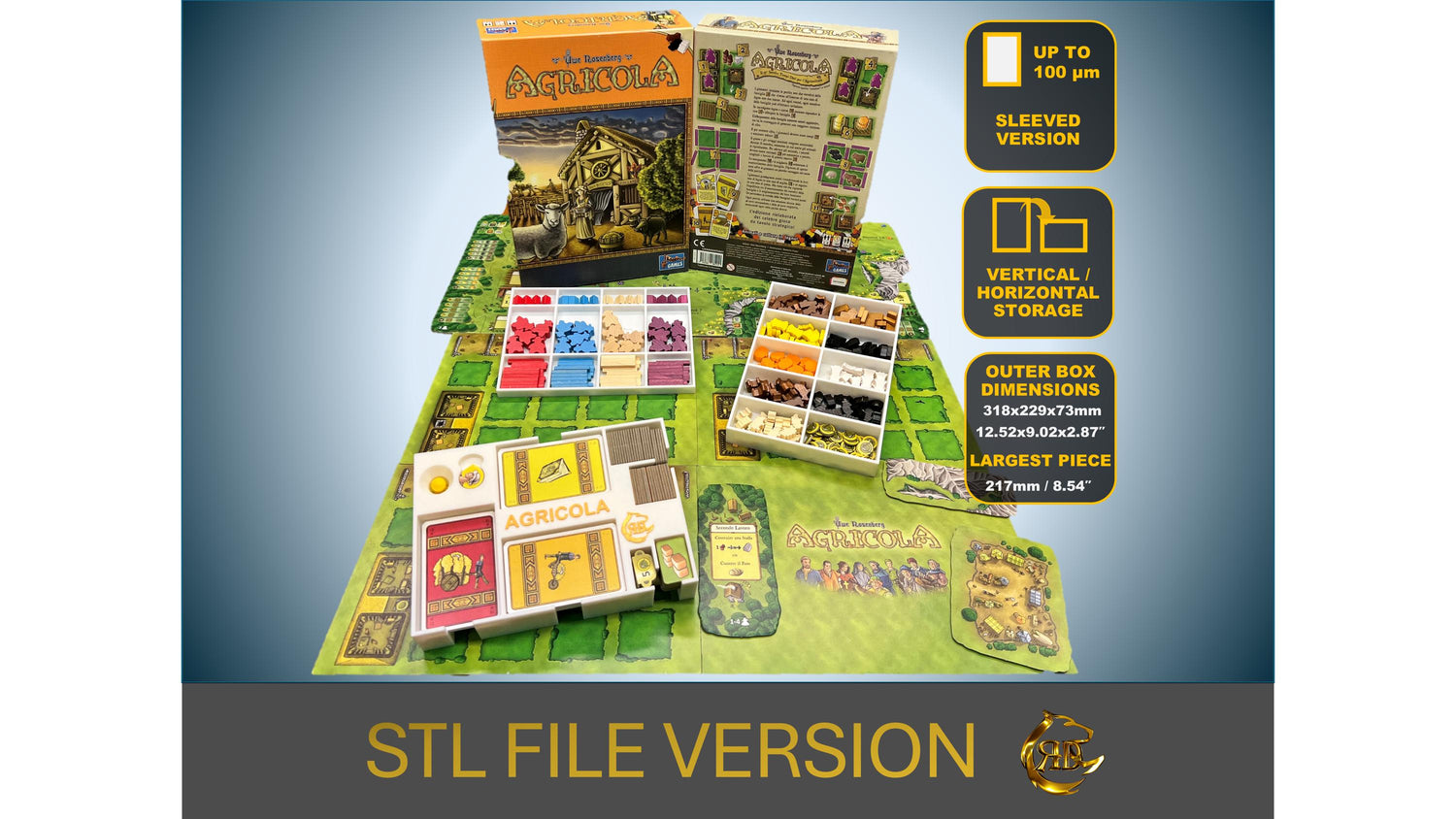 Agricola Board Game Organizer - Insert - Premium Storage Solution - SLEEVED Version - STL file for 3D printing