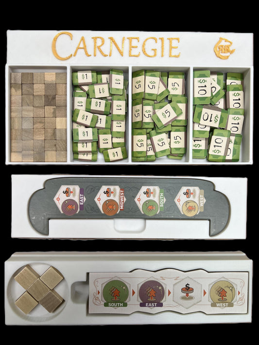 Carnegie Board Game Organizer - Board game Insert - SLEEVED - STL file for 3D Printing