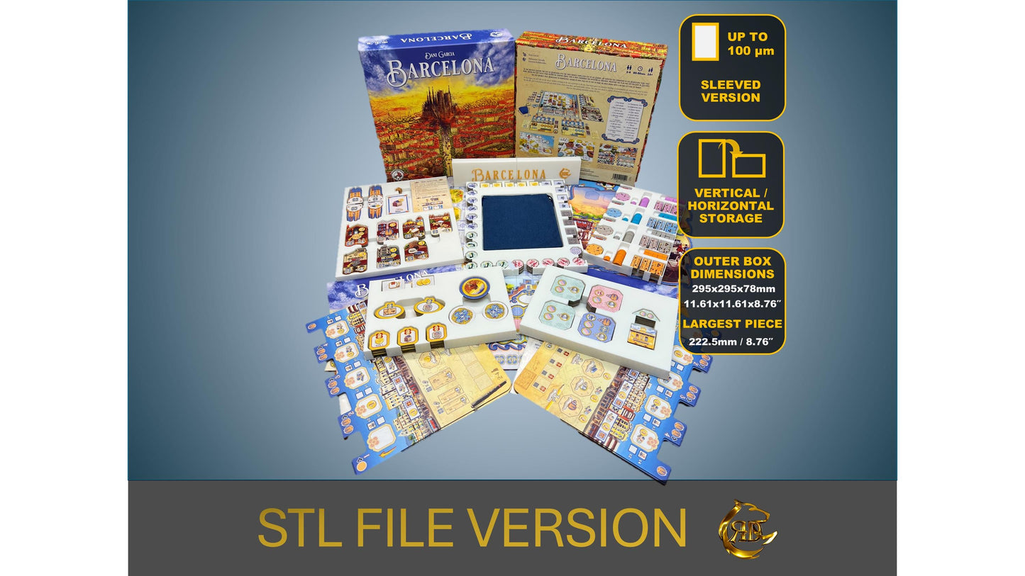 Barcelona Board Game Organizer - Insert - Premium Storage Solution - SLEEVED Version - STL file for 3D Printing