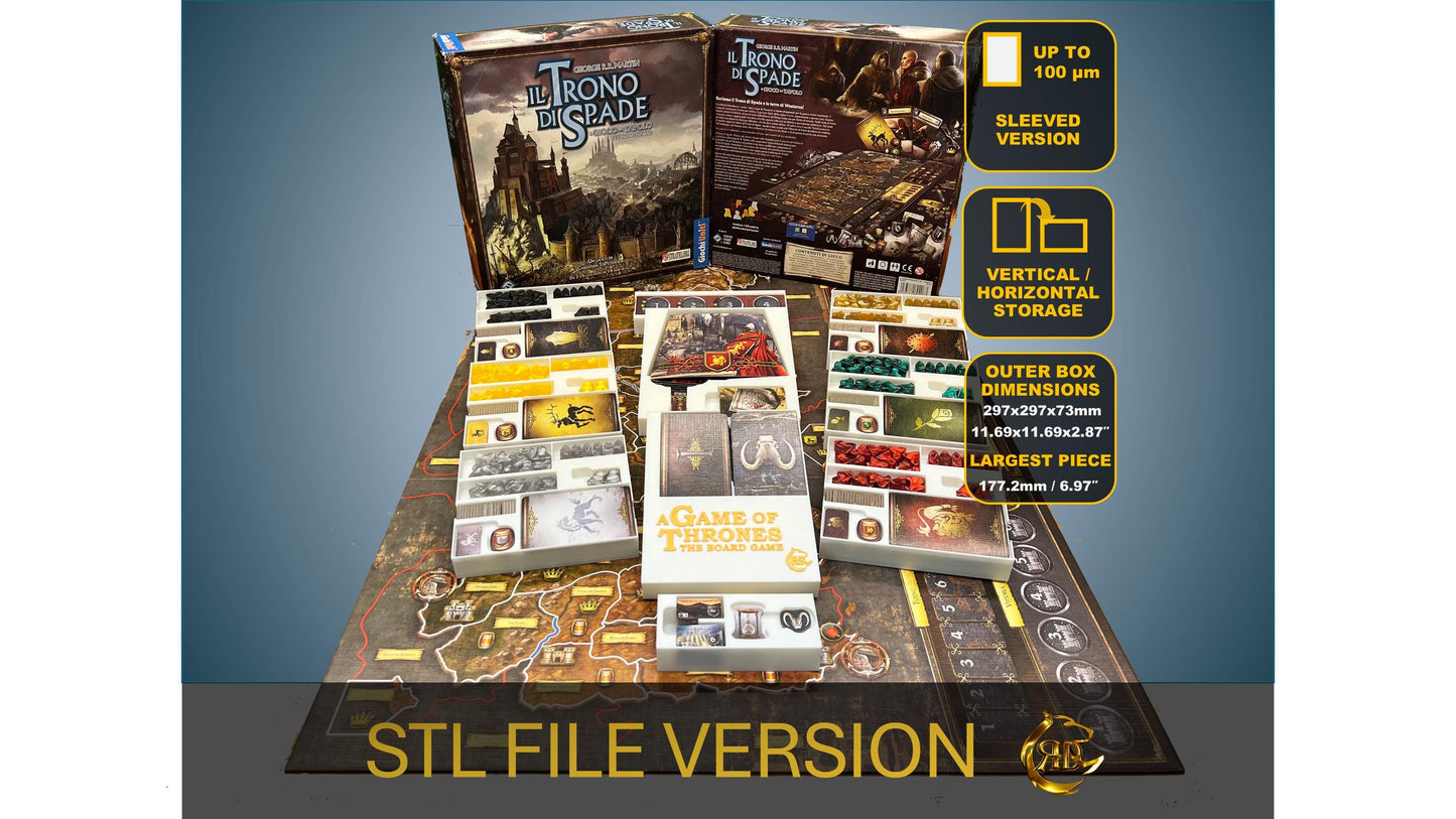 Game of Thrones Board Game Organizer - Insert - Premium Storage Solution - Sleeved Version - STL file for 3D Printing