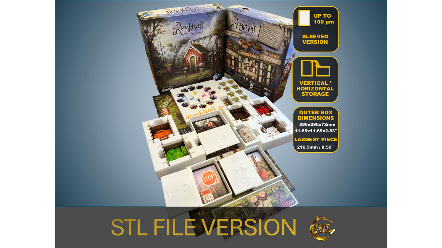 Reykholt Board Game Organizer - Insert - Premium Storage Solution - SLEEVED Version - STL file for 3D Printing
