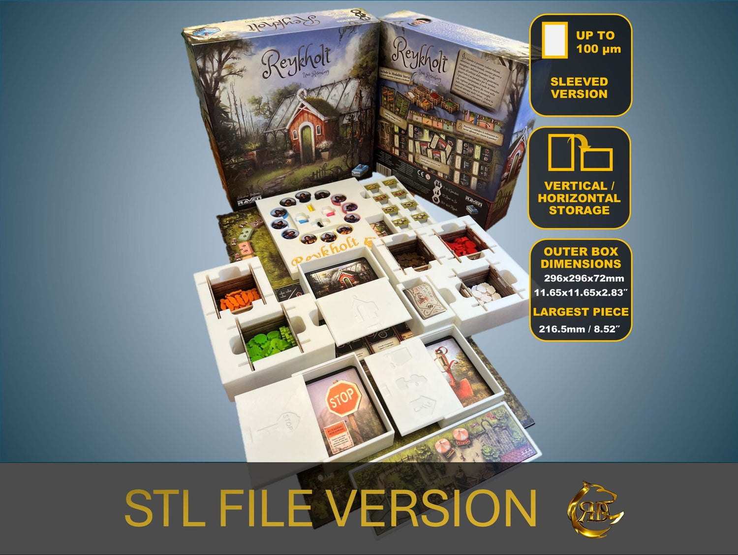 Reykholt Board Game Organizer | Sleeved Version STL FILE