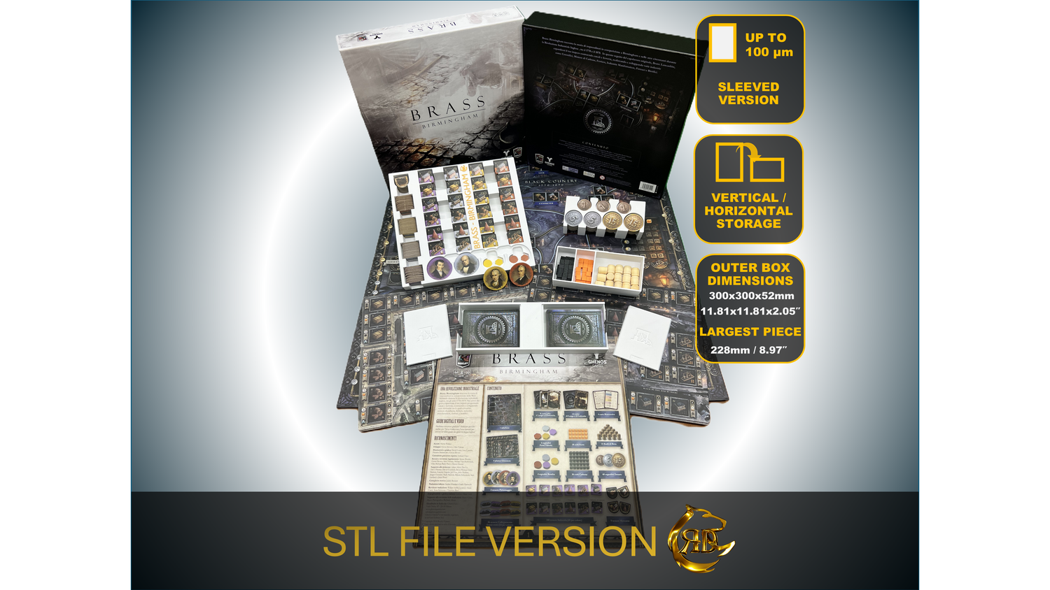 Brass Birmingham Board Game Organizer | Sleeved Version STL FILE