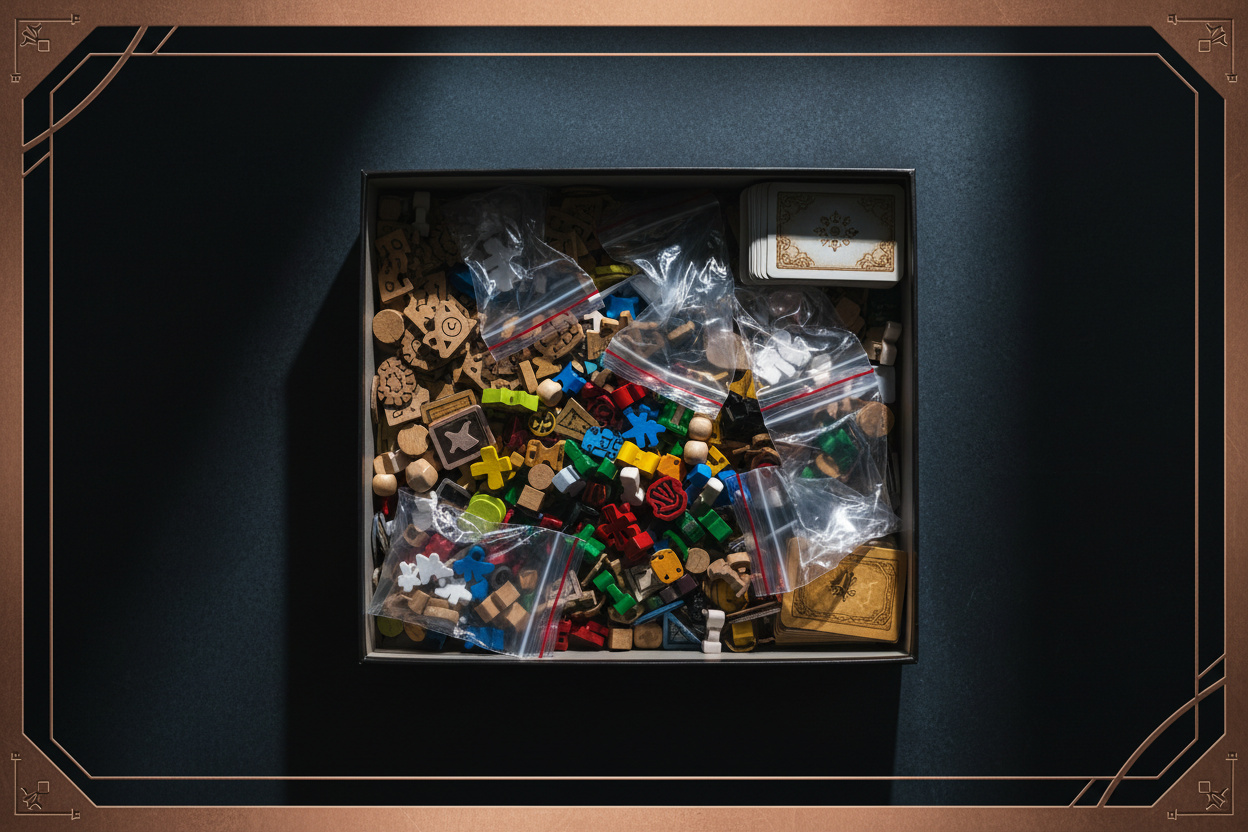 3D printed board game insert for Brass Birmingham showing organized resource trays and card slots, by RiverCross Diorama