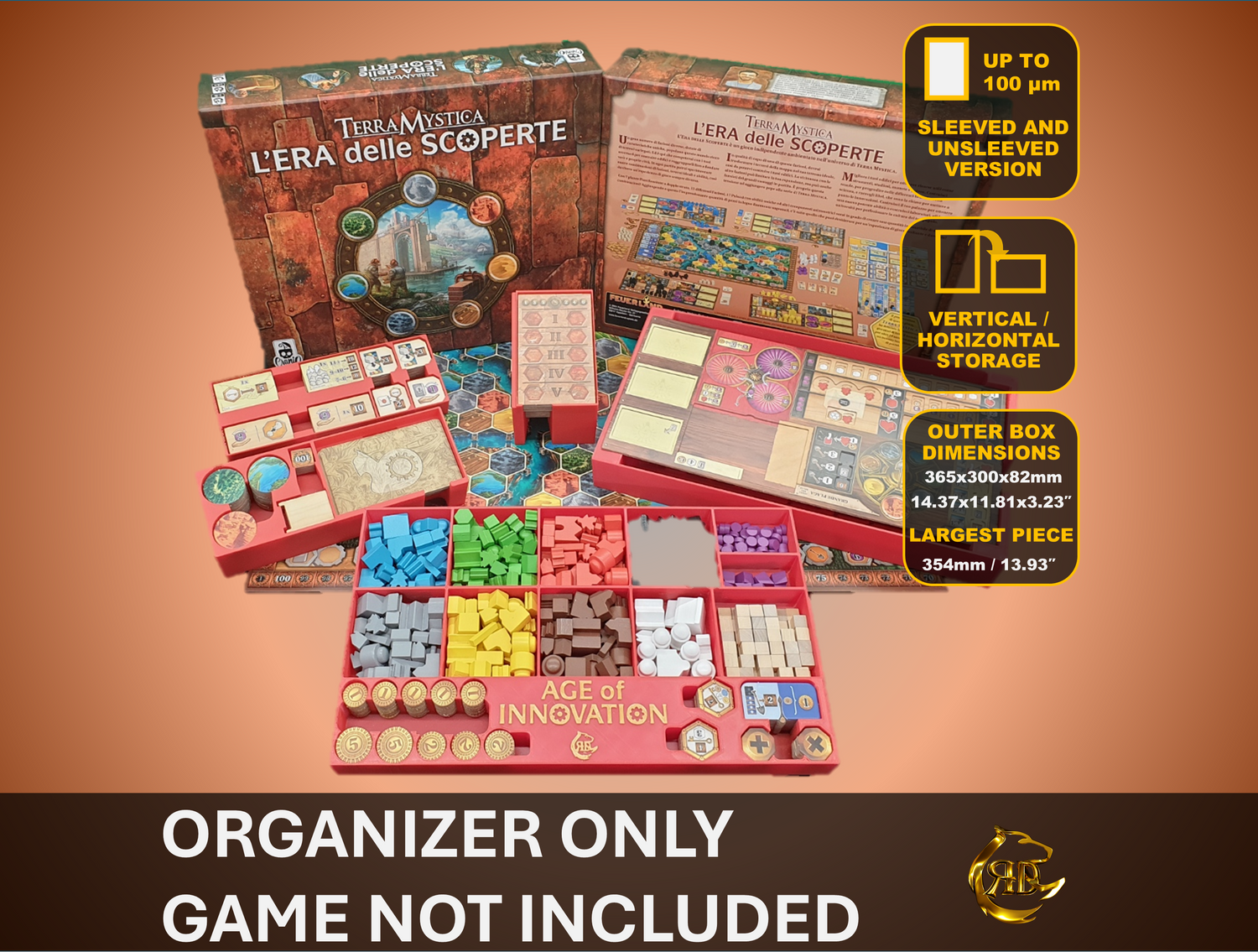 Age of Innovation Terra Mystica Board Game Organizer: 3D-Printed Insert