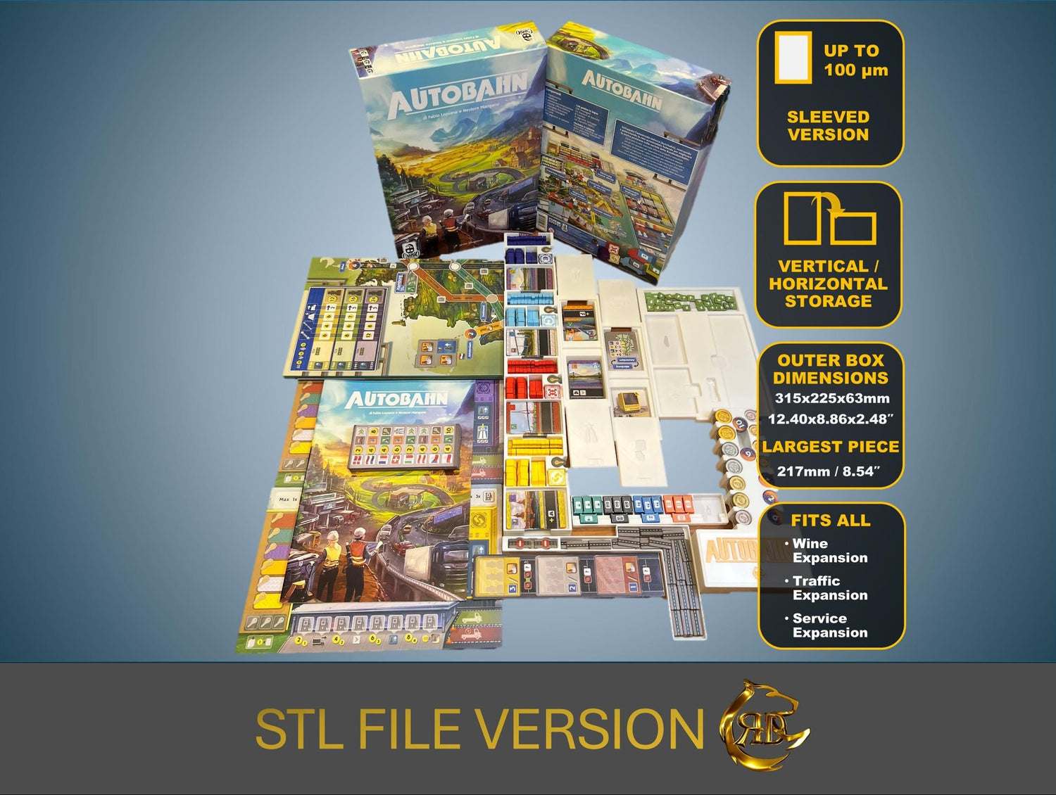 Autobahn Board Game Organizer | Sleeved Version, 3D Print STL FILE