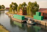 Green Containers H0 River Port Scene