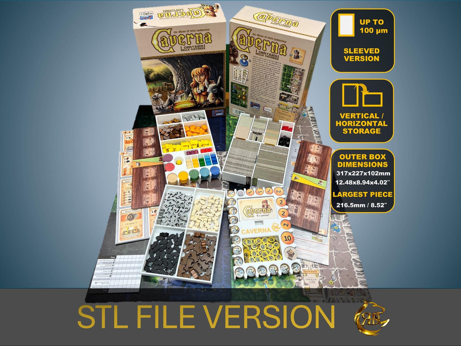 Organizer do gier planszowych Caverna | Plik STL do druku 3D