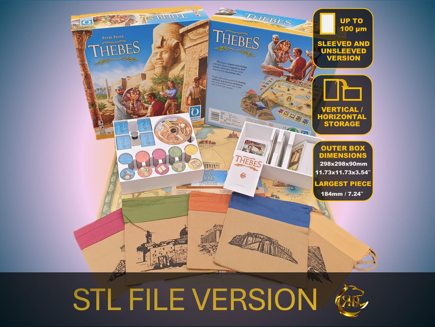 Thebes Board Game Organizer, 3D Print STL File