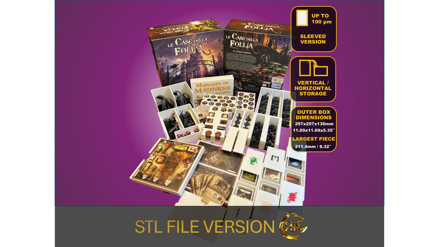 Mansions of Madness 2nd Edition Board Game Organizer - Insert - Premium Storage Solution - SLEEVED Version - STL file for 3D printing