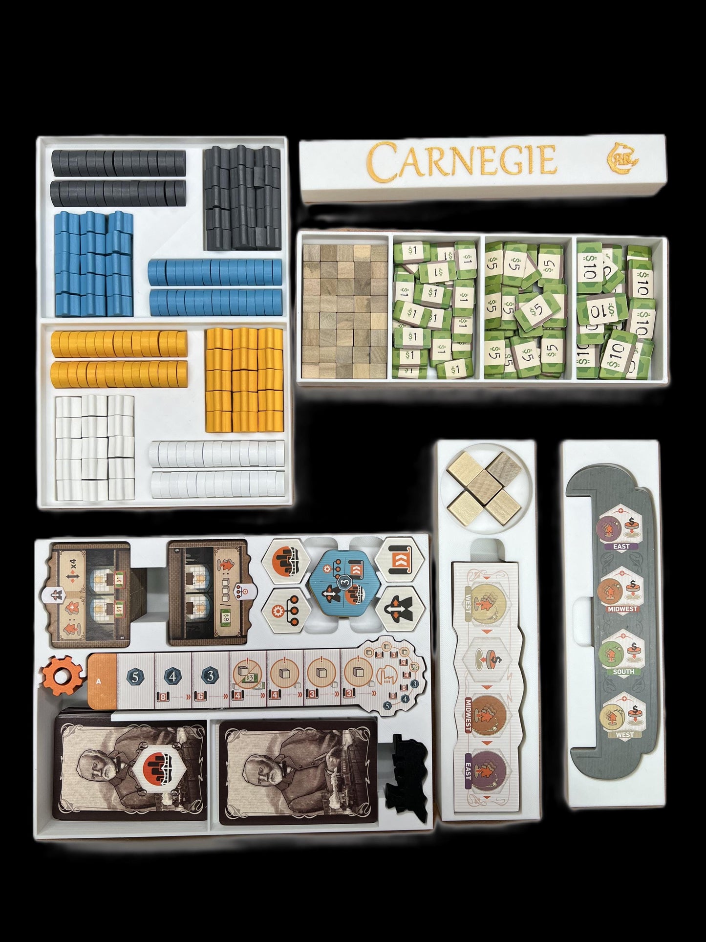 Carnegie Board Game Organizer - Board game Insert - SLEEVED Version - STL file for 3D Printing