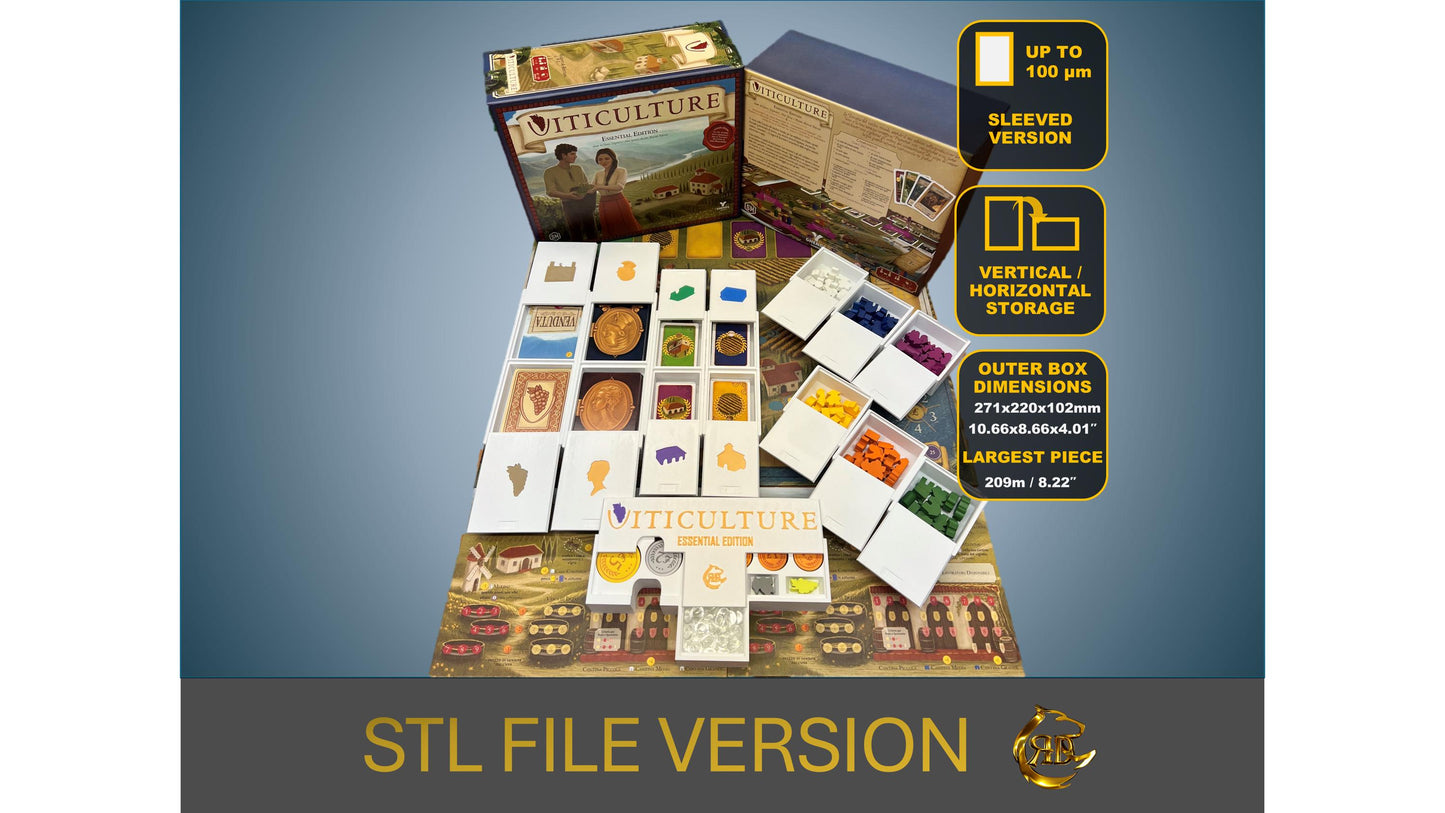 Viticulture Essential Edition Board Game Organizer - Insert - Premium Storage Solution - SLEEVED Version - STL file for 3D printing