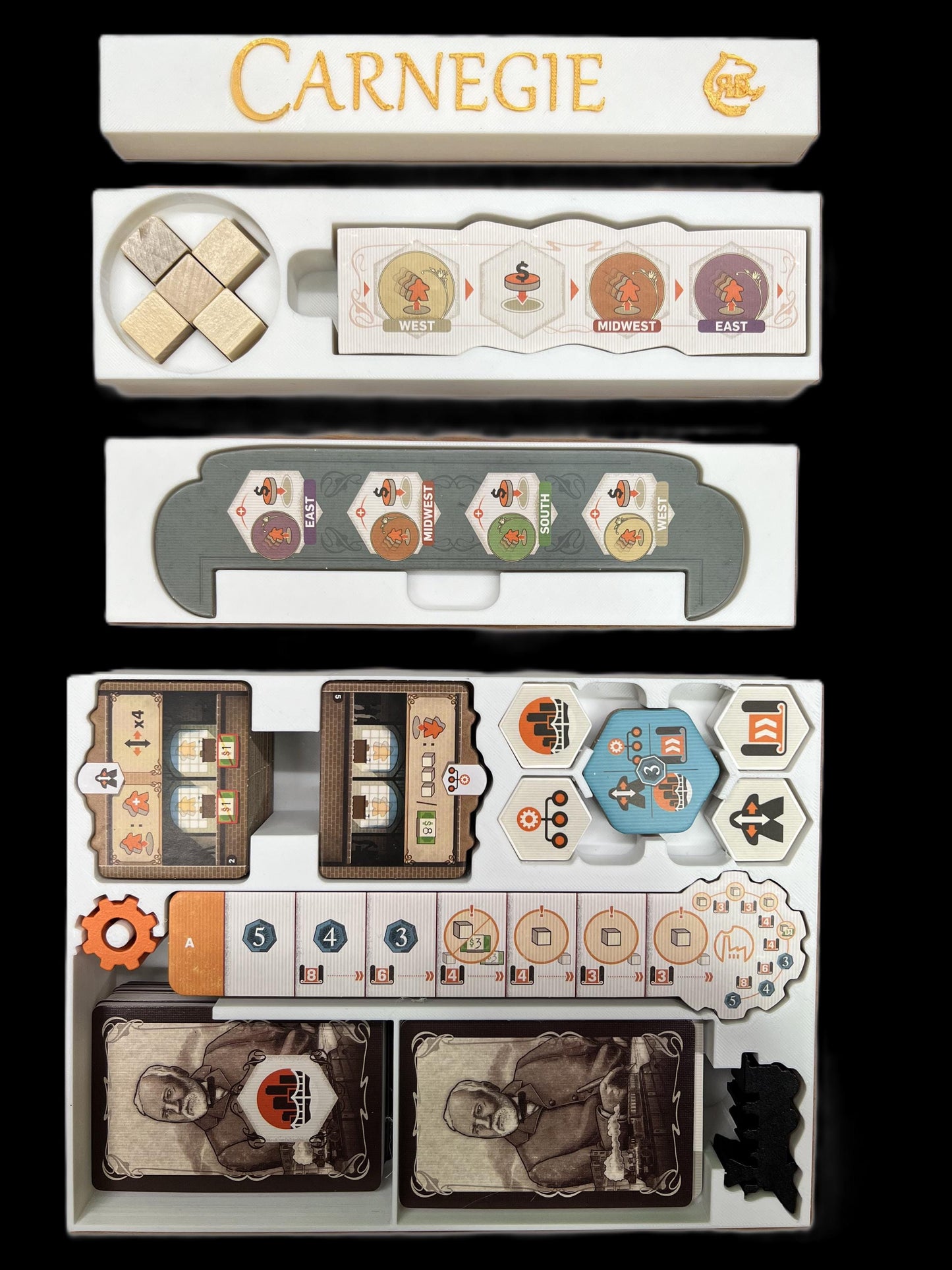 Carnegie Board Game Organizer - Board game Insert - SLEEVED Version - STL file for 3D Printing