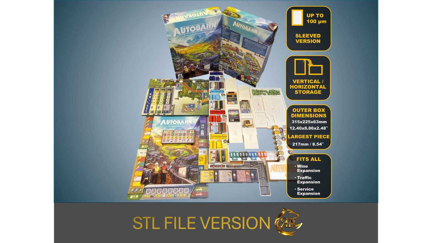 Autobahn Board Game Organizer - Insert - Premium Storage Solution - SLEEVED Version - STL file for 3D Printing