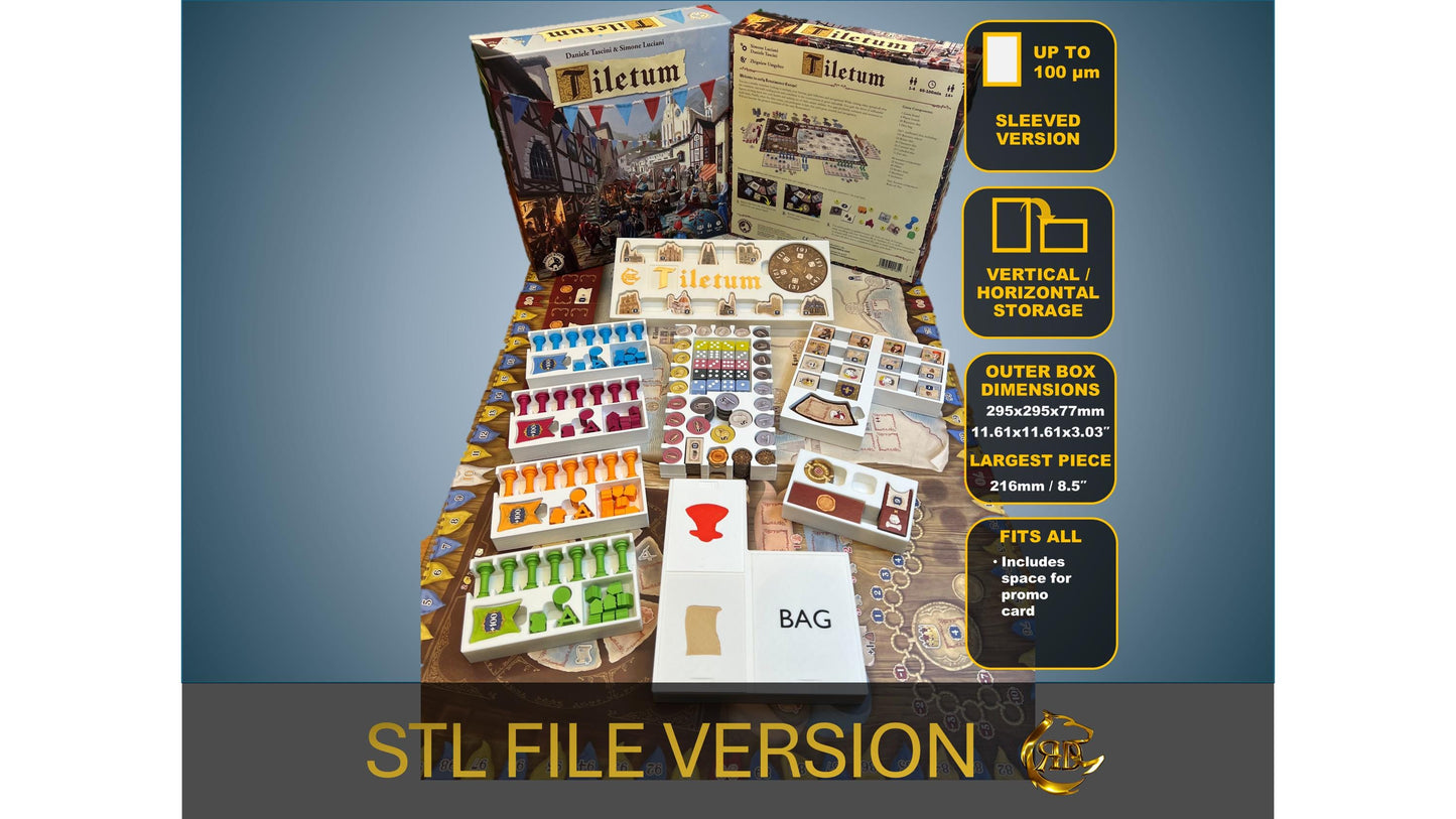Tiletum Board Game Organizer - Insert - Premium Storage Solution - SLEEVED Version - STL file for 3D printing