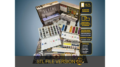 Scythe Board Game Organizer + Invaders from Afar + The Wind Gambit - Insert - Premium Solution - SLEEVED Version - STL file for 3D Printing