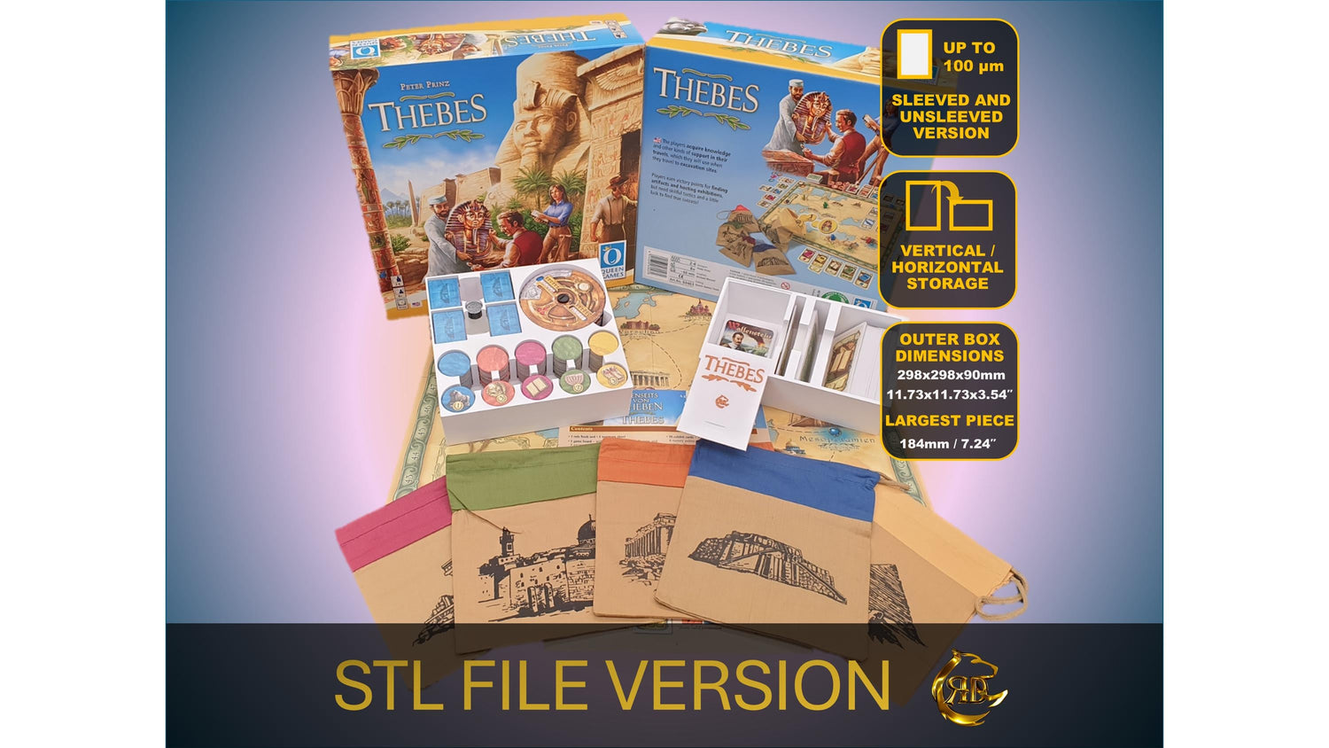 Thebes Board Game Organizer, 3D Print STL File