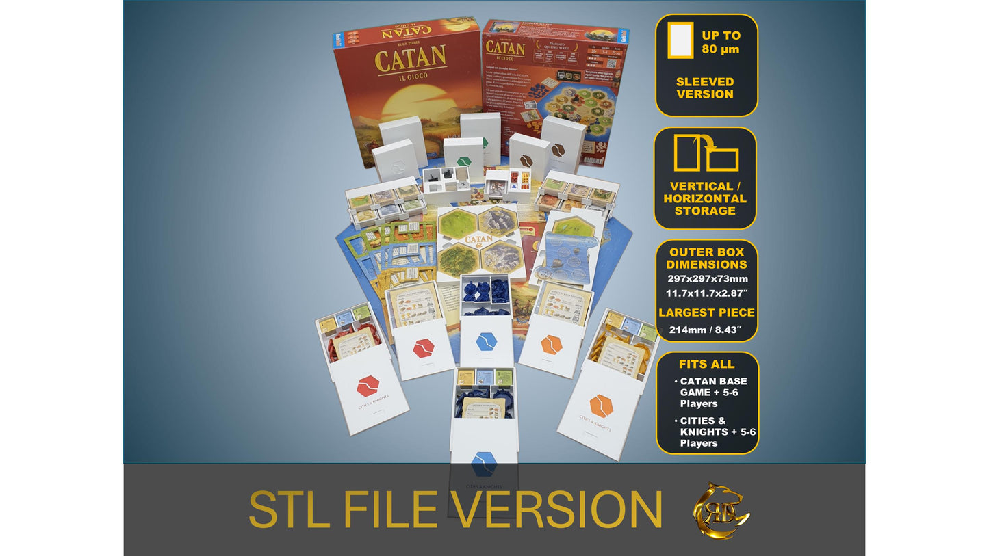 CATAN + Cities and Knights + Expansions Board Game Organizer - Insert - Premium Storage Solution - SLEEVED Version - STL file