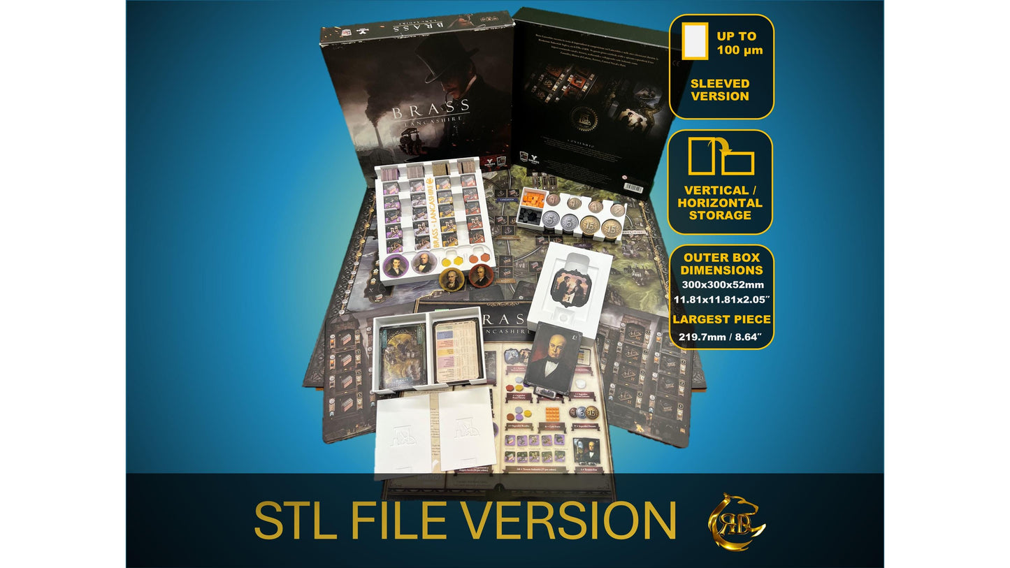 BRASS Lancashire Board Game Organizer - Insert - Premium Storage Solution - Sleeved Version - STL file for 3D Printing