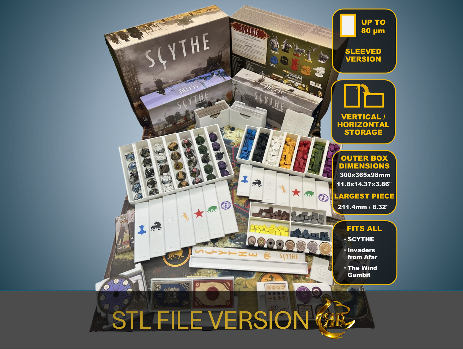 Scythe + Erweiterungen Brettspiel-Einsatz, Organizer STL-Datei